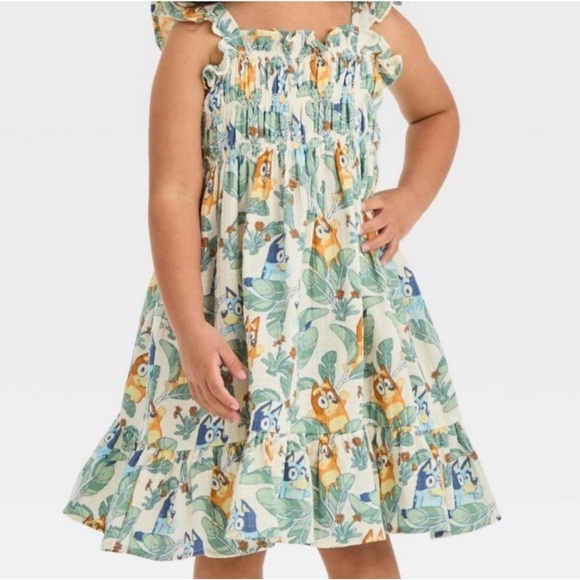 Bluey Other - Toddler Bluey and Bingo Tropical Leaf Print Smocked Spring Summer Sundress 3T